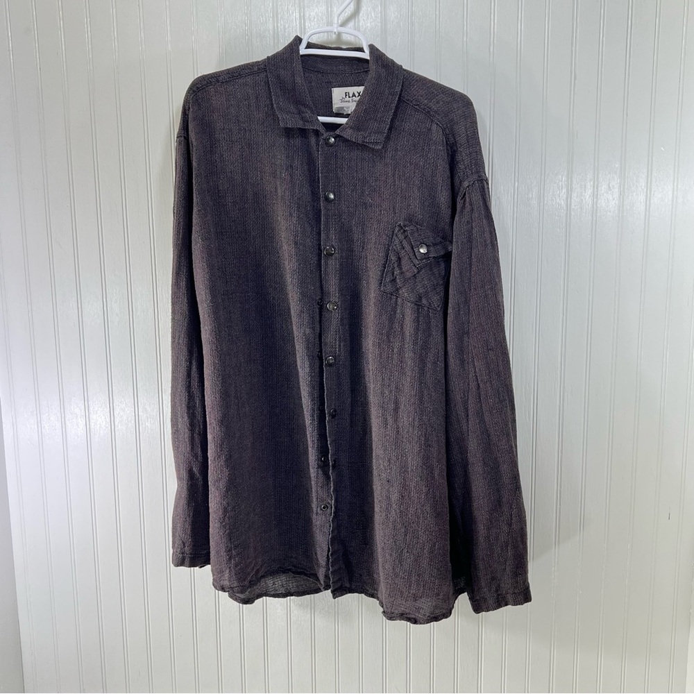 Flax by Jeanne Engelhart Multicolor Textured/Brown Linen Shirt Jacket Size Large